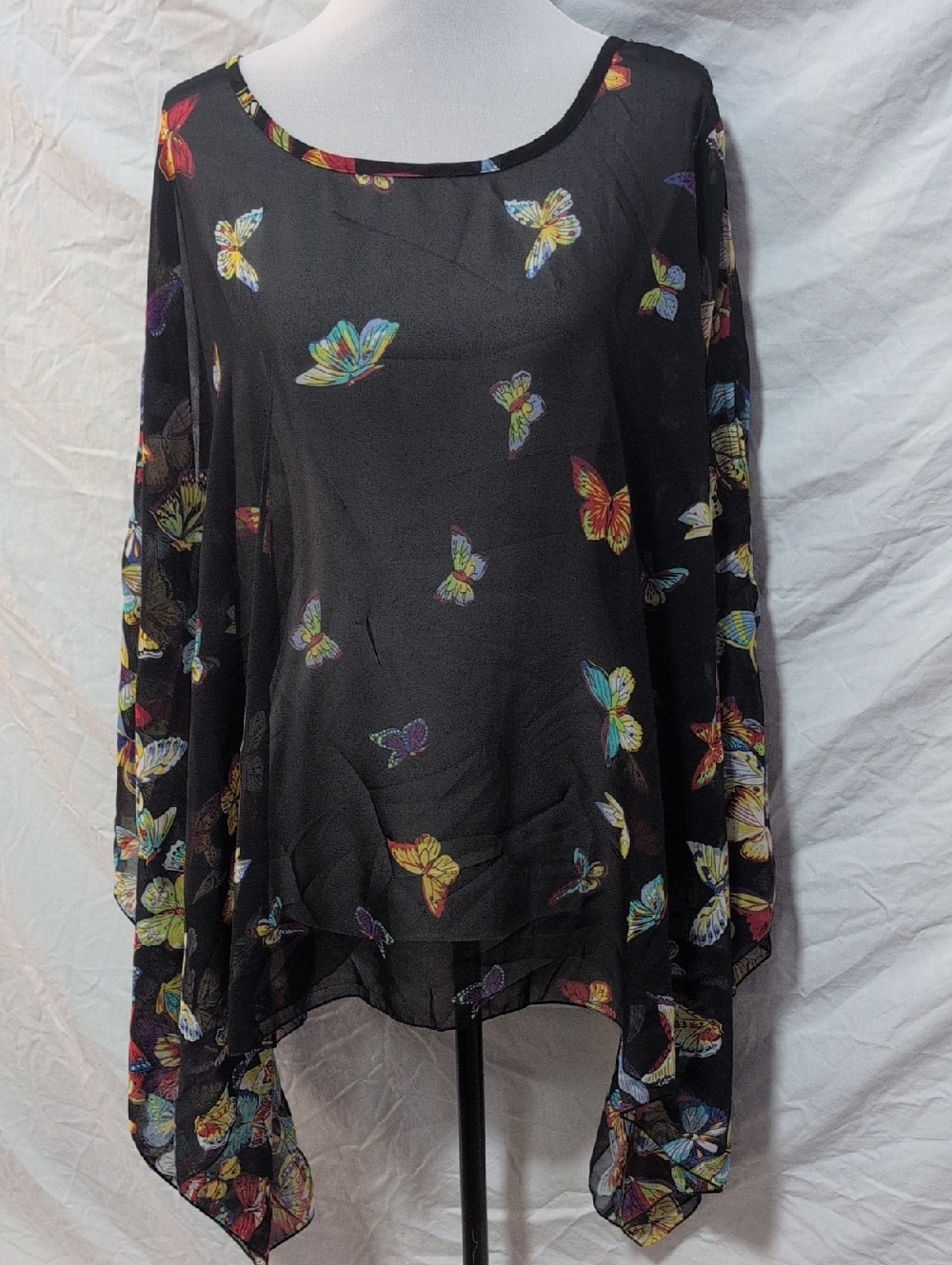 Black Sheer Butterfly Tunic Top